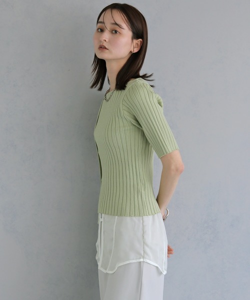tシャツ 半袖 「＆ｇ'aime 」リブ切替半袖ニット　Ribbed Panel Short-Sleeve Knit レディース | &g'aime | 19