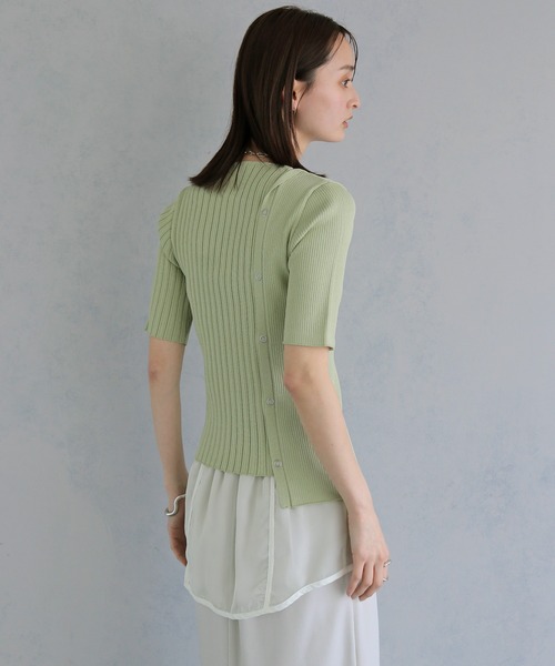 tシャツ 半袖 「＆ｇ'aime 」リブ切替半袖ニット　Ribbed Panel Short-Sleeve Knit レディース | &g'aime | 21