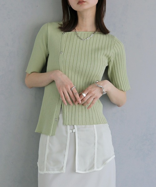 tシャツ 半袖 「＆ｇ'aime 」リブ切替半袖ニット　Ribbed Panel Short-Sleeve Knit レディース | &g'aime | 17