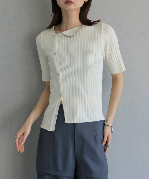 tシャツ 半袖 「＆ｇ'aime 」リブ切替半袖ニット　Ribbed Panel Short-Sleeve Knit レディース | &g'aime | 06