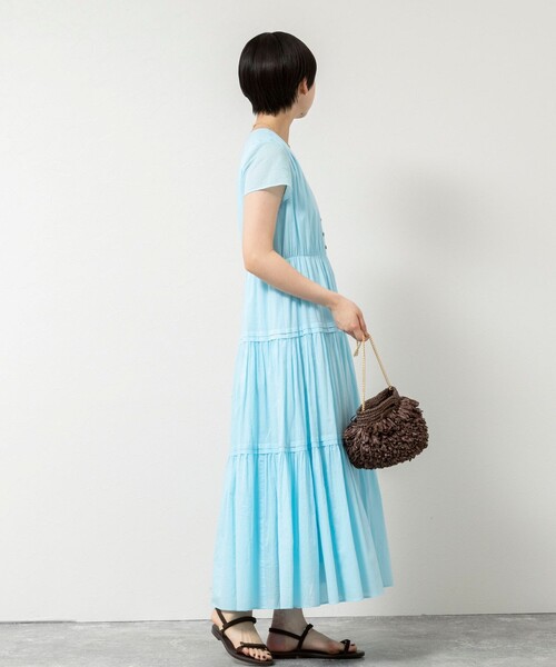 新品タグ付✨ノーリーズソフィ 袖フリルワンピース 38 NOLLEY'S Sophi（ノーリーズソフィー） 半袖ワンピース 38 ネイビー