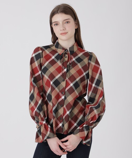 人気完売 BLUE LABEL CRESTBRIDGE チェックブラウス 38 BLUE LABEL CRESTBRIDGE（ブルーレーベルクレストブリッジ） ブラウス