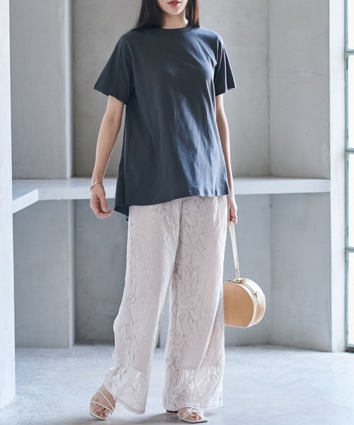 ラナン Ranan タグ付き Tシャツ 3L グレー Vネック 半袖 /SX tシャツ レディース - 「4.4万枚突破！」「26SS新色追加」2WAY ロゴプリントアシメチュニックＴシャツ 「接触冷感」シャーリングドッキング半袖プルオーバー