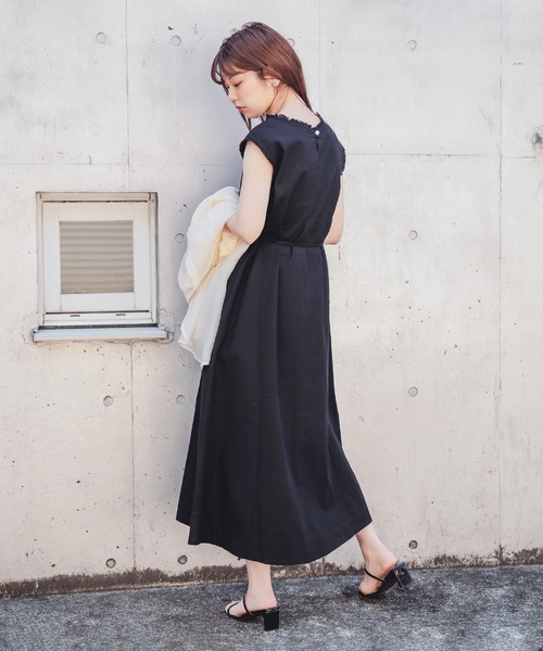 natural couture ワンピース 綿麻フリンジテントラインワンピース