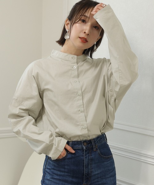 ElegChic ブラウス シャツ プレーンスリーブルーズシャツ