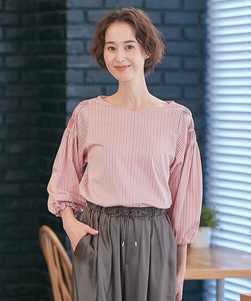 自由区　ストレッチシャーティングブラウス 自由区 tシャツ 「洗える」ストレッチシャーティング ブラウス