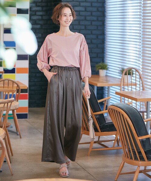 自由区 tシャツ 「洗える」ストレッチシャーティング ブラウス