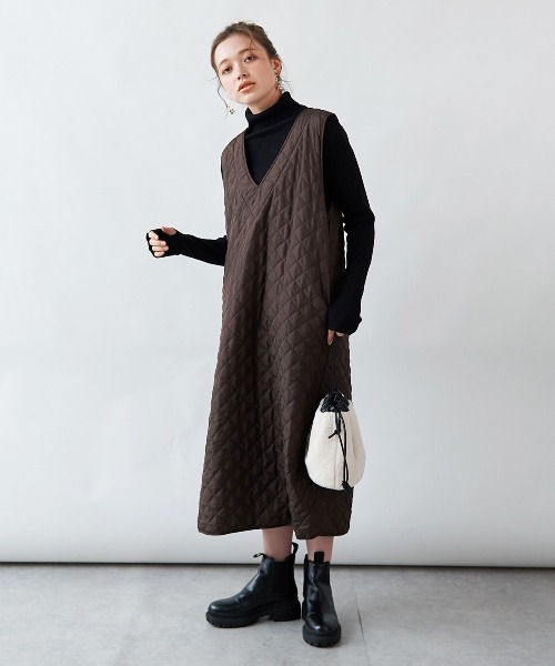 ワンピース 中綿キルティングVネックワンピース : ZOZOTOWN Yahoo!店