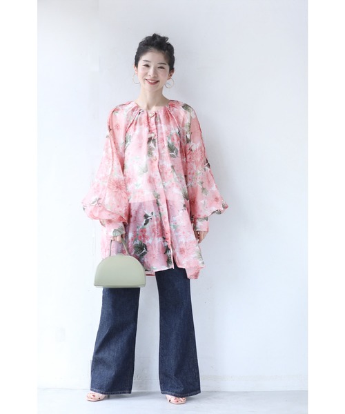 ブラウス シャツ 春爛漫ふんわりシルエットのシアーチュニックトップス レディース 春爛漫ふんわりシルエットのシアーチュニックトップス（シャツ