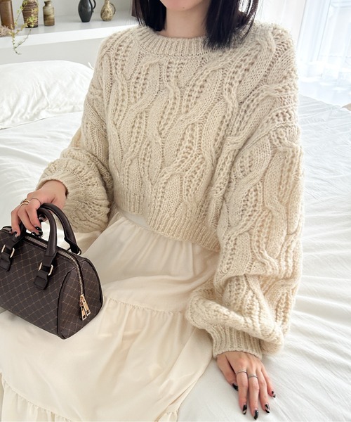 Heather ニット ケーブルショートニット 983816 レディース