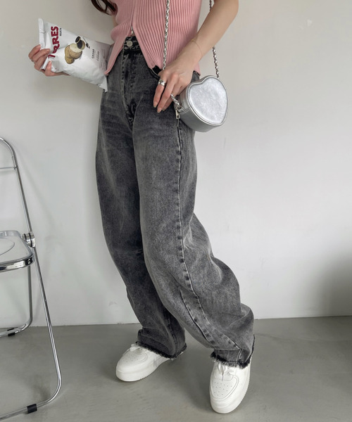 Ada. カーゴパンツ 裾フリンジデニムカーブパンツ レディース