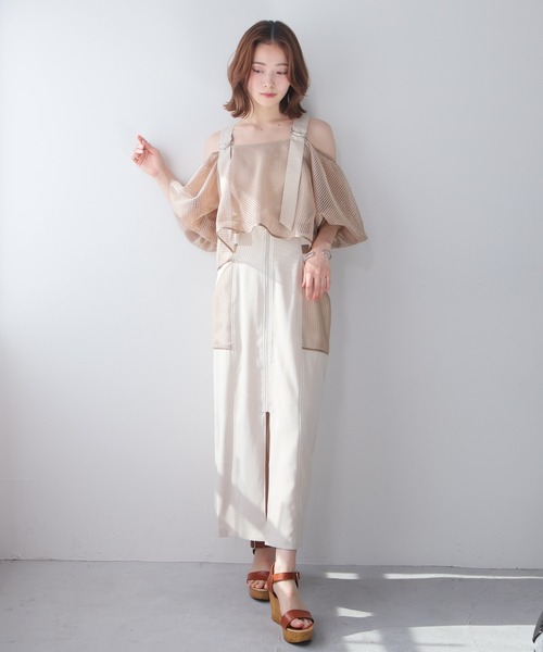 ブラウス シャツ メッシュバルーンスリーブキャミトップス レディース LADYMADE ブラウス シャツ メッシュバルーンスリーブキャミ