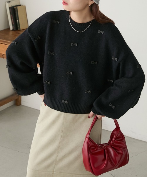 BONLECILL（ボンルシール） ニット セーター メニーサテンリボンルーズ