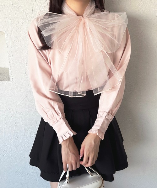 apres jour アプレジュール　ブラウス　チュール　パール　レース　F apres jour ブラウス シャツ チュールボウタイブラウス