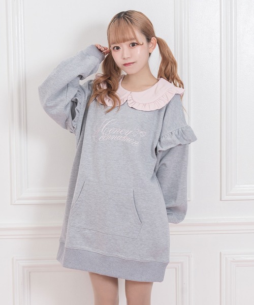Honey Cinnamon（ハニーシナモン） チュニック ロゴ刺繍配色トレーナー