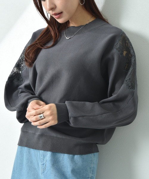 ニット セーター オーガンジー刺繍ニットプルオーバー レディース