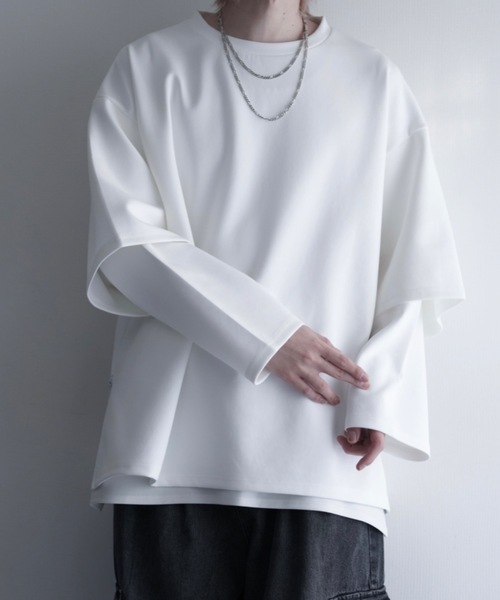 レイヤードライクハーフスリーブシャツ　ホワイト EASY CARE】トリコットセミワイド ドレスシャツ｜DESIGNWORKS