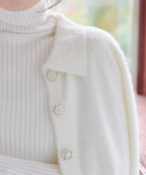 KOBE LETTUCE（神戸レタス） カーディガン 襟付きビジューボタン