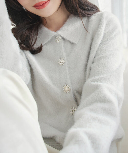 KOBE LETTUCE（神戸レタス） カーディガン 襟付きビジューボタン