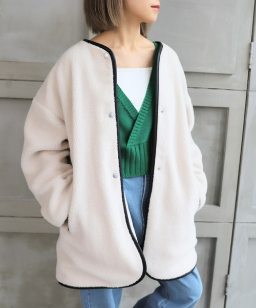 「moment+」 ノーカラーコート L ライトベージュ レディース_画像2