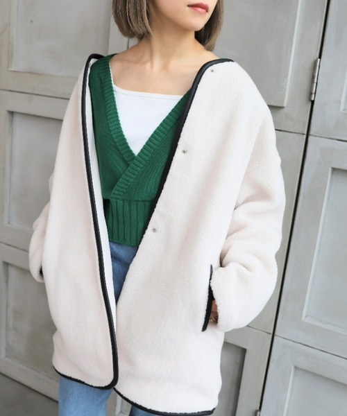 「moment+」 ノーカラーコート L ライトベージュ レディース_画像4