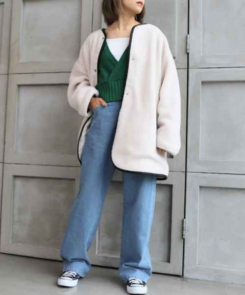 「moment+」 ノーカラーコート L ライトベージュ レディース_画像6