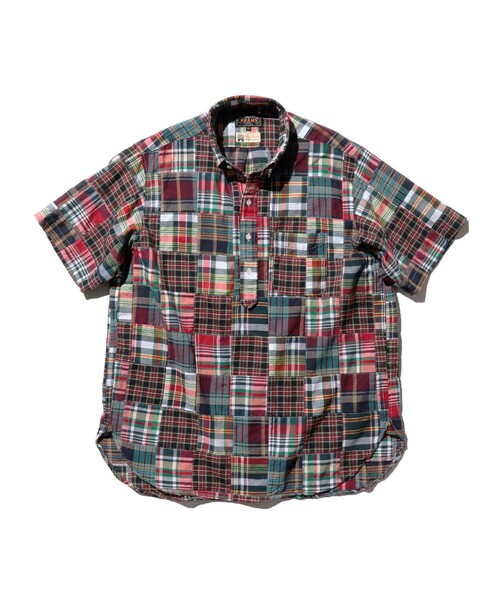 美品＜BEAMS PLUS＞マドラスチェック パッチワーク プルオーバーシャツ BEAMS+ シャツ マドラス パッチワーク プルオーバー ボタン