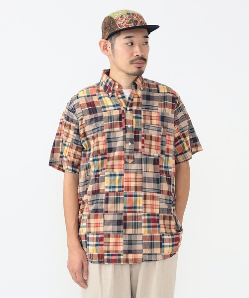 BEAMS+ シャツ マドラス パッチワーク プルオーバー ボタン