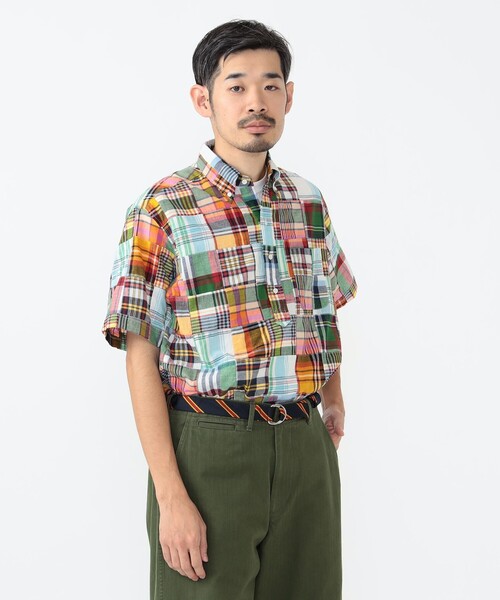 美品＜BEAMS PLUS＞マドラスチェック パッチワーク プルオーバーシャツ BEAMS+ シャツ マドラス パッチワーク プルオーバー ボタン