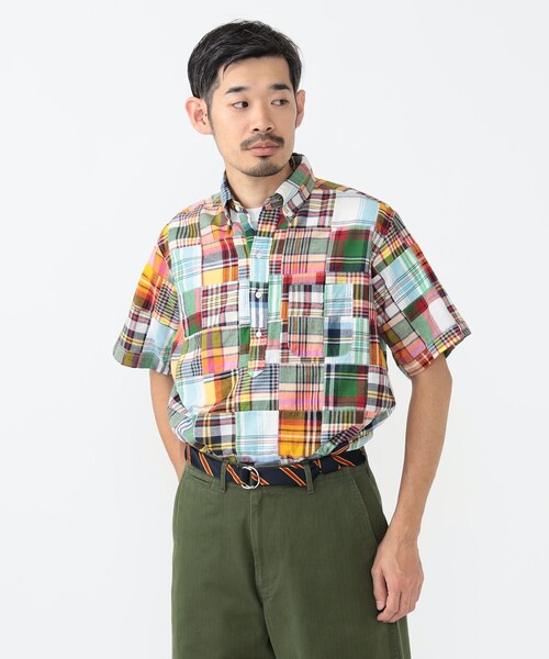 BEAMS+ シャツ マドラス パッチワーク プルオーバー ボタン