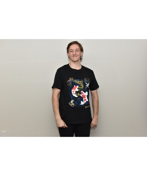 JIN+（ジンプラス） tシャツ 鯉の滝登り ブラック半袖Tシャツ メンズ