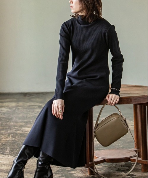 【美品】Nobleノーブル　ニット ロングワンピース 長袖　ブラック　黒 NOBLE（ノーブル） ニットワンピース FREE ベージュ レディース