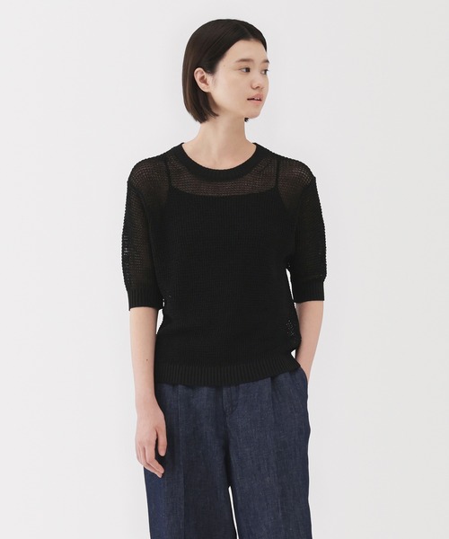 ニット セーター 麻混メッシュ別布リボンニット レディース Gready Brilliant ニット セーター 麻混メッシュ別布リボン