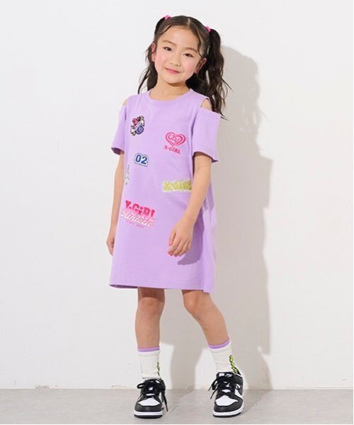 X-girl Stages ワンピース MIXロゴ肩あきTワンピース キッズ