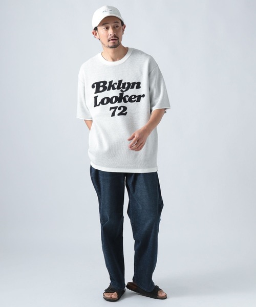 「BAYFLOW」 半袖ニット LARGE ネイビー メンズ