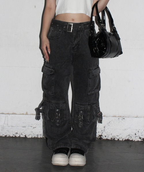 lilful ワイドパンツ カーゴパンツ ベルト付き Y2K ストリート