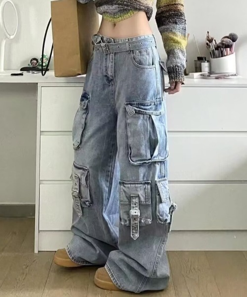 lilful ワイドパンツ カーゴパンツ ベルト付き Y2K ストリート