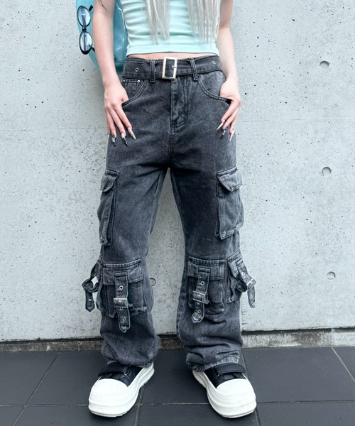 lilful ワイドパンツ カーゴパンツ ベルト付き Y2K ストリート