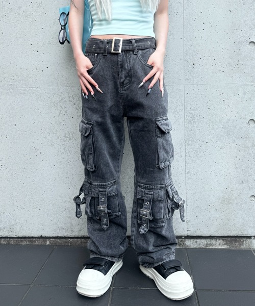 lilful ワイドパンツ カーゴパンツ ベルト付き Y2K ストリート