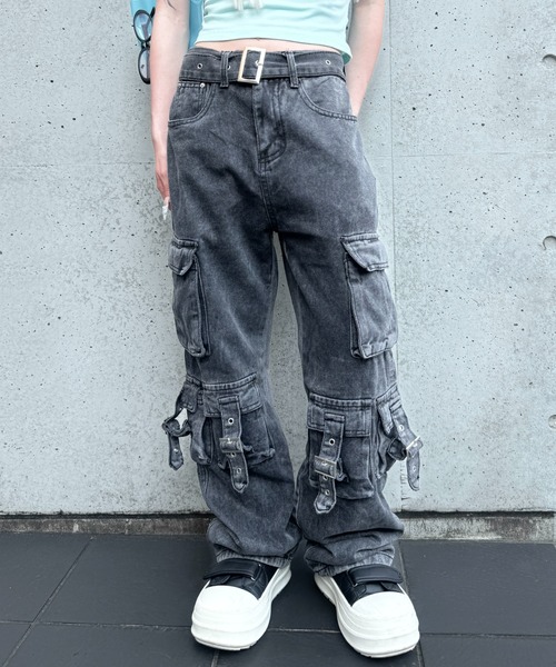 lilful ワイドパンツ カーゴパンツ ベルト付き Y2K ストリート