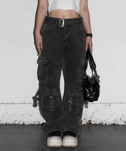 lilful ワイドパンツ カーゴパンツ ベルト付き Y2K ストリート