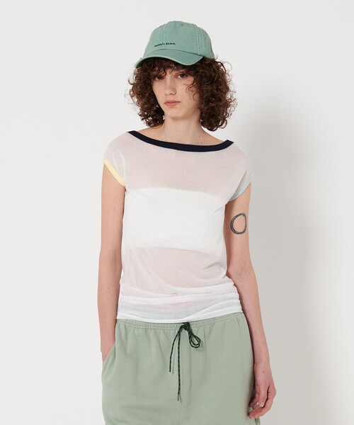 6 (ROKU) - 完売品Rokuフットボールカットソーグリーン1度着用のみ 6(ROKU) tシャツ 「別注」「TanC TOKYO × 6」MINI SLEEVE SHEER