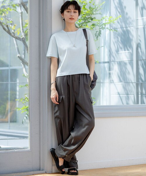 tシャツ 「速乾性/汗じみ防止」半袖 クロップド IT Tシャツ レディース 23区 tシャツ 「速乾性/汗じみ防止」半袖 クロップド IT Tシャツ