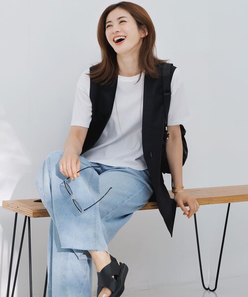 tシャツ 「速乾性/汗じみ防止」半袖 クロップド IT Tシャツ レディース 23区 tシャツ 「速乾性/汗じみ防止」半袖 クロップド IT Tシャツ