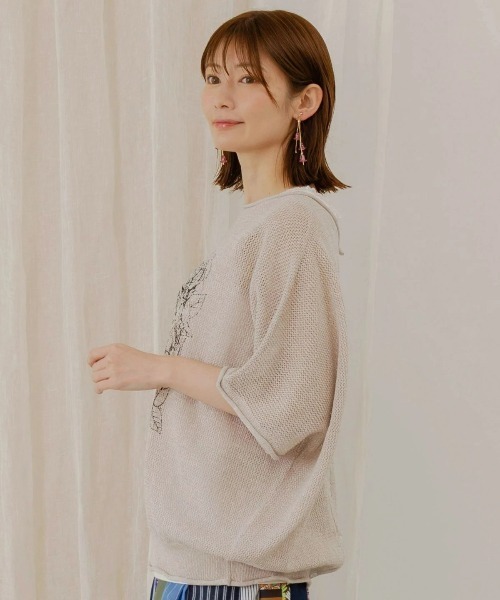 スカラー152609：ネコ柄麻混ニット 2WAYカーディガン 152609：ネコ柄麻混ニット 2WAYカーディガンの通販-ScoLar