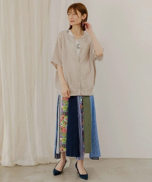 カーディガン ScoLar/スカラー　ネコ柄 麻混2WAYニットCD レディース ScoLar カーディガン ScoLar/スカラー ネコ柄 麻混2WAYニットCD
