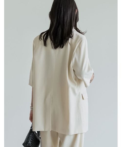 リネンライク半袖ダブルジャケット テーラードジャケット エクリュ ESICA o_01_8da4f3a9-58c2-42ca-ae86-