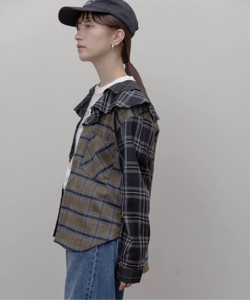 新品タグ付き Eimee Lawのおしゃれなシャツ Eimee Law ブラウス シャツ フルカラーチェックジップシャツ