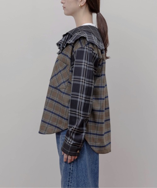 新品タグ付き Eimee Lawのおしゃれなシャツ Eimee Law ブラウス シャツ フルカラーチェックジップシャツ
