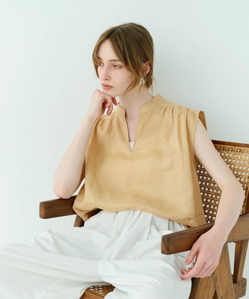 ネストローブ　リネンスキッパー2wayブラウス　ベージュ N.O.R.C ブラウス シャツ リネンスキッパーブラウス レディース